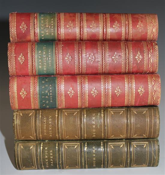 Five leather bound work by Dickens